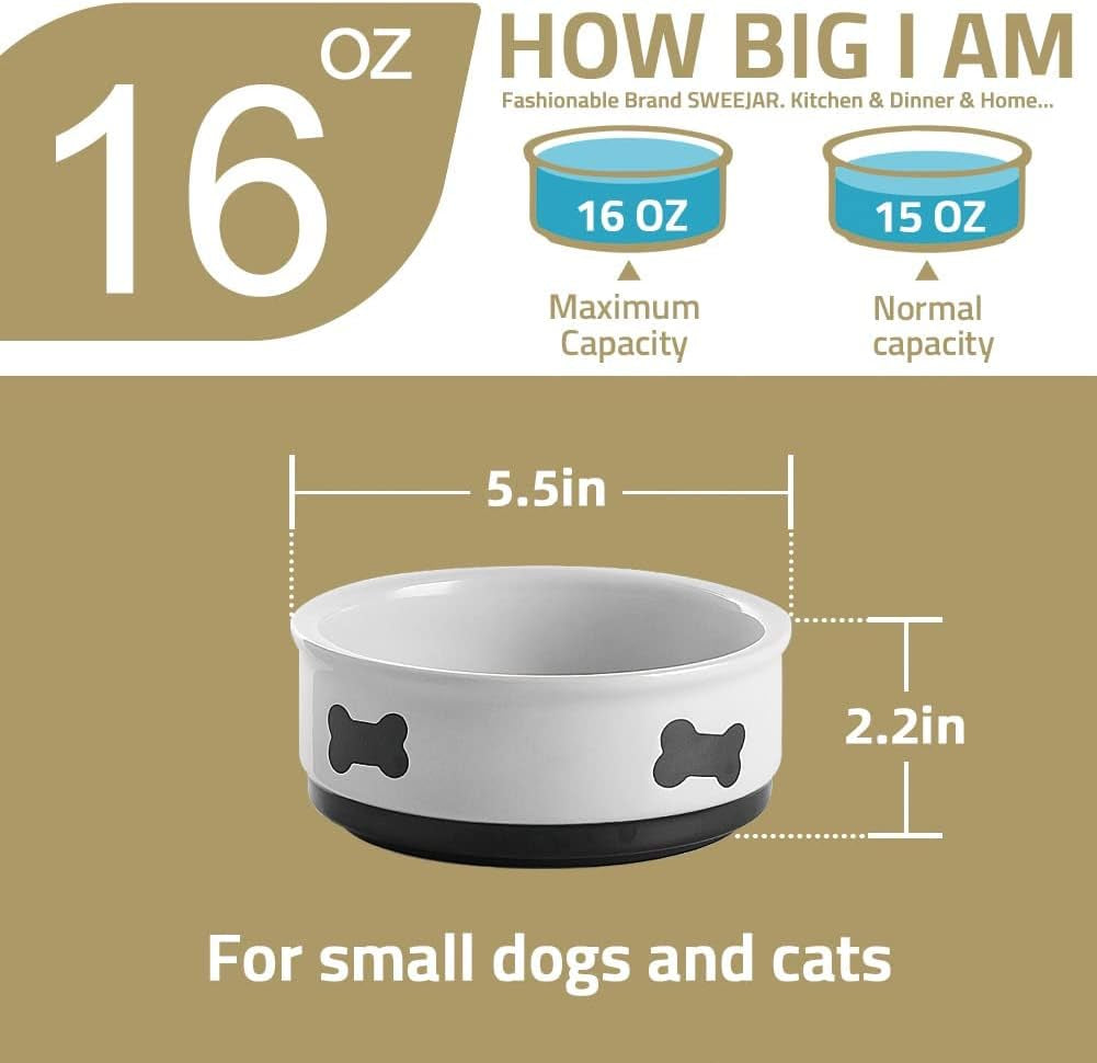 Ceramic Dog Bowls with Bone Pattern, Dog Food Dish for Small Dogs, Porcelain Pet Bowl for Water 16 Fl Oz (Gray)