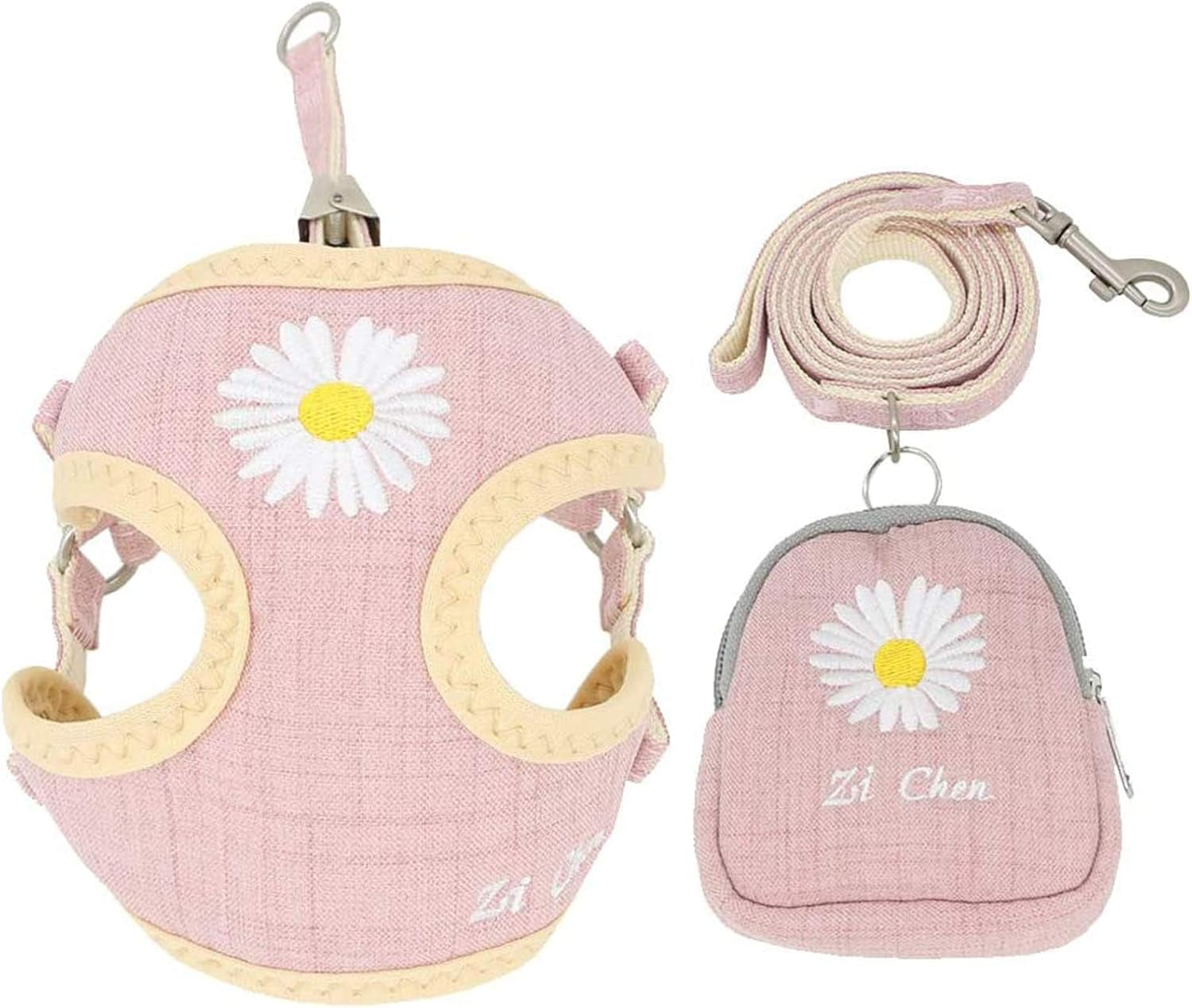 Cute Dog Harness and Leash Set with Bags No Pull Daisy Vest Soft Breathable Mesh for Small Dogs Cats Spring Summer Yorkies Shih Tzu (Pink, Small)