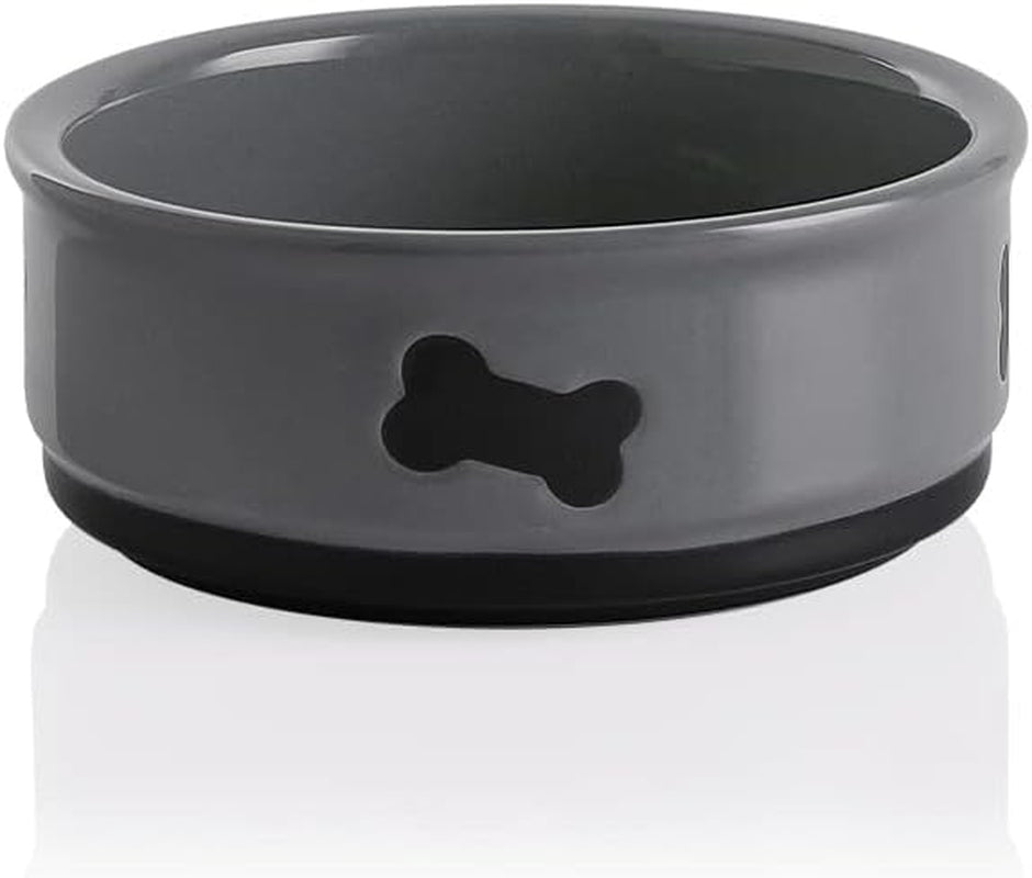 Ceramic Dog Bowls with Bone Pattern, Dog Food Dish for Small Dogs, Porcelain Pet Bowl for Water 16 Fl Oz (Gray)